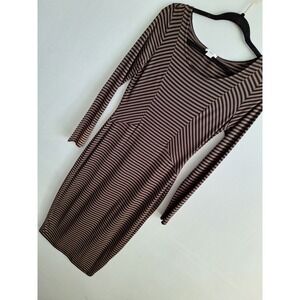 Bar lll Jersey Knit Body Con Midi Dress Womens S Black Brown Striped Nautical...